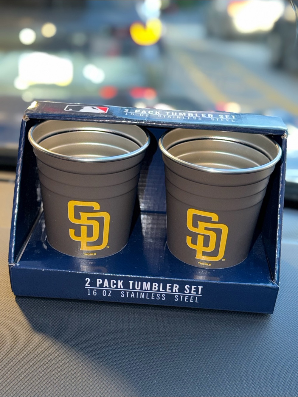 MLB Baseball San Diego Padres 2 Pack 16 Oz. Tumbler Cup Set Stainless Steel New.